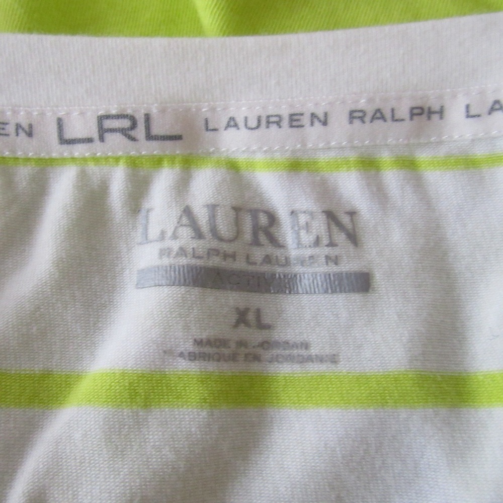 Lauren Ralph Lauren Striped Short Sleeve Tee XL Neon Yellow White Crewneck - Picture 8 of 9